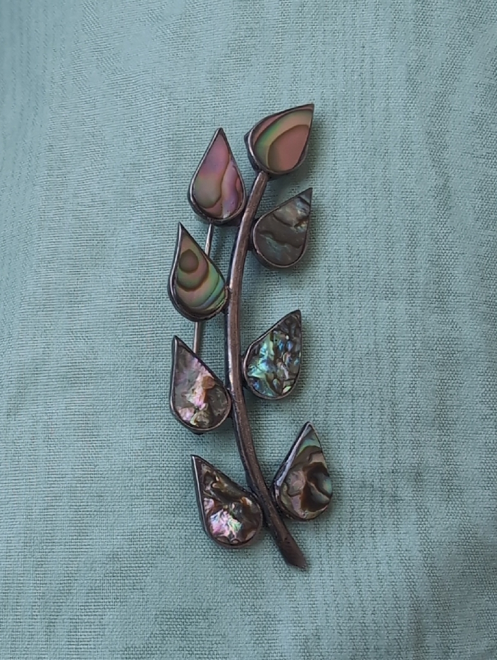 Iridescent Abalone Leaf Branch Sterling Brooch